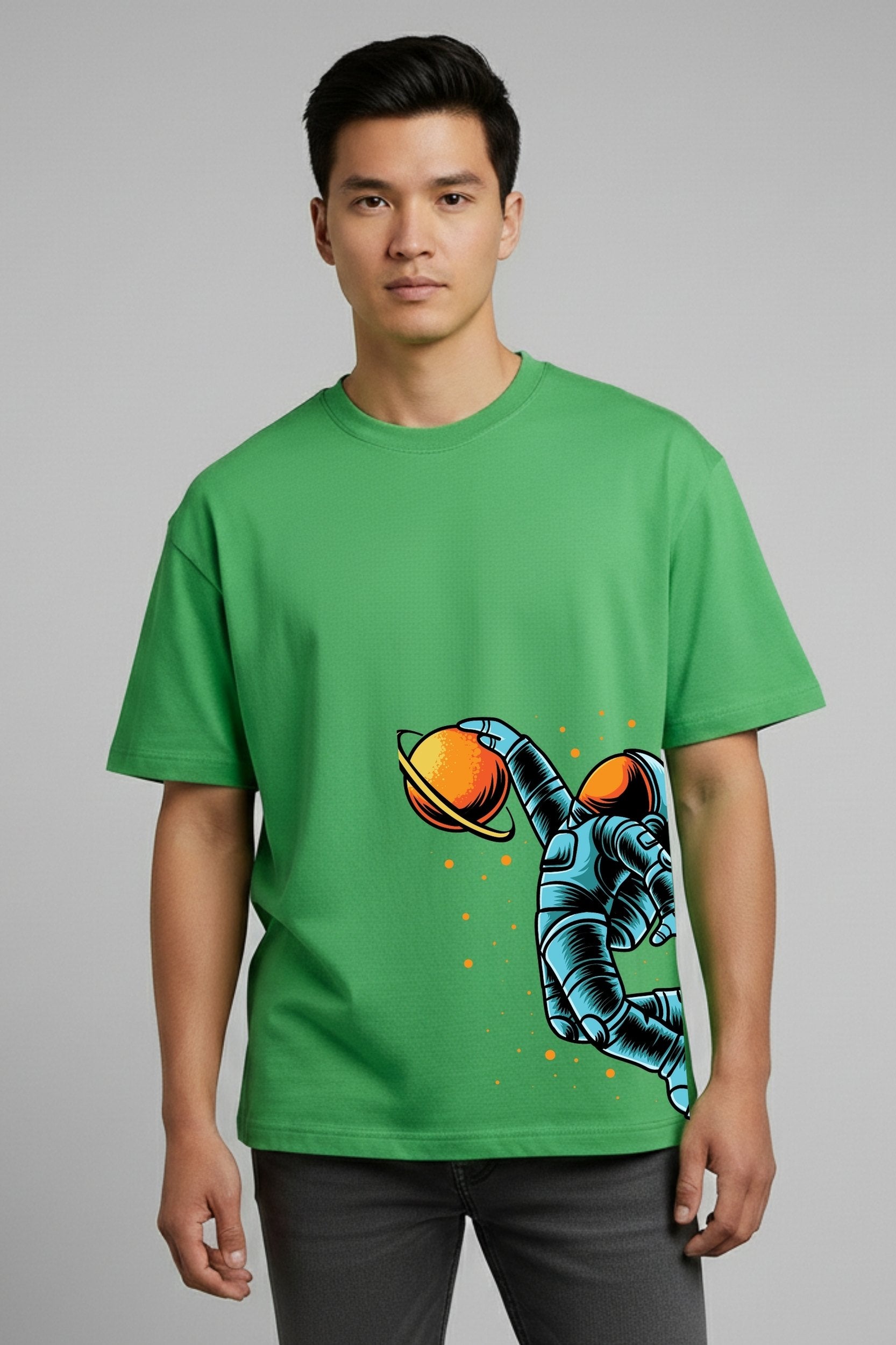 Astronaut Galaxy  Oversized T-Shirt - Pista Green Colour