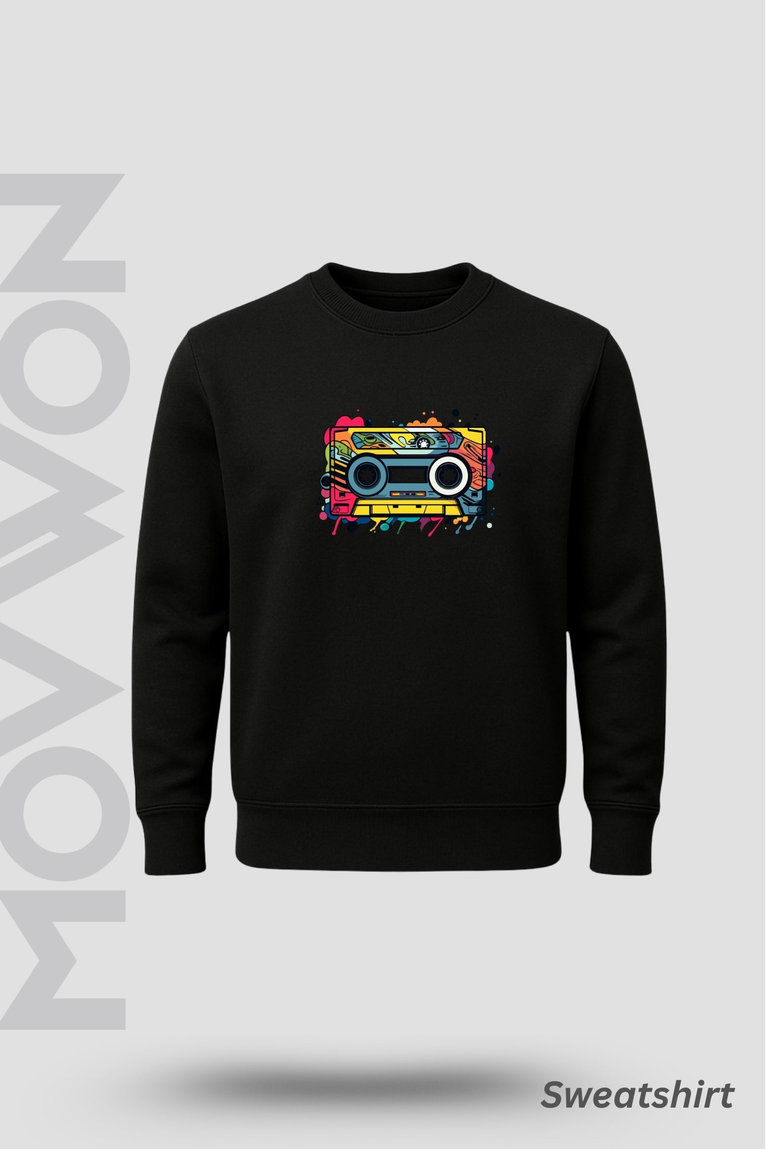 Music Cassette Solid Sweatshirt - Black Colour