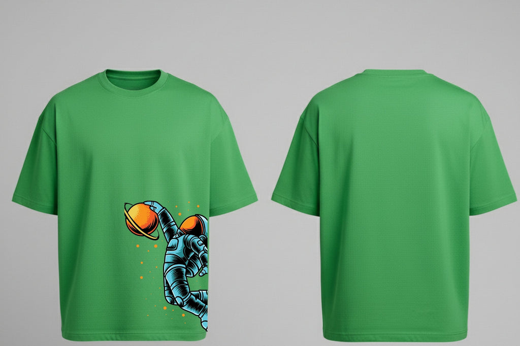 Astronaut Galaxy  Oversized T-Shirt - Pista Green Colour