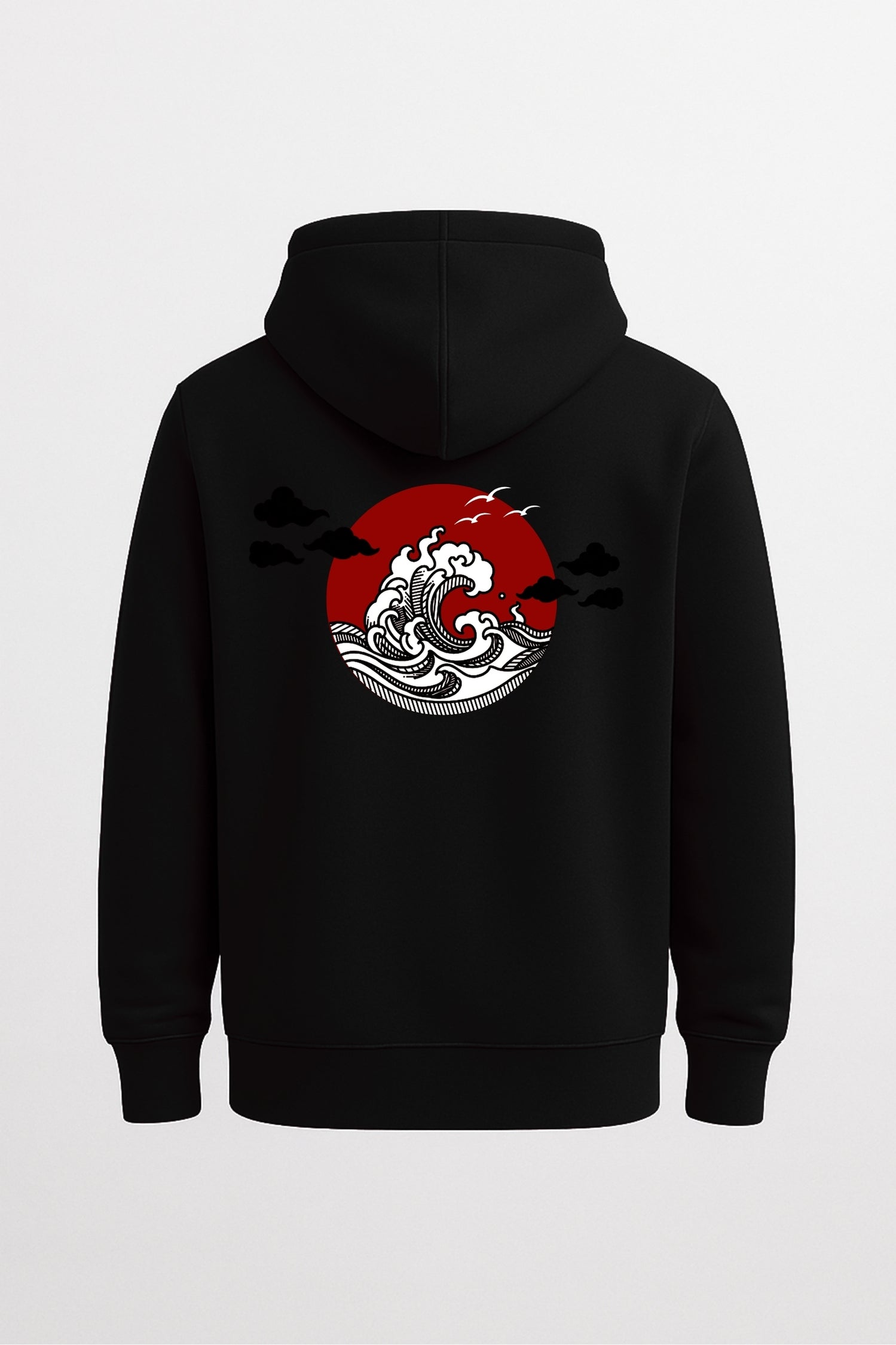 The Great Wave Relaxed  Hoodie  Black