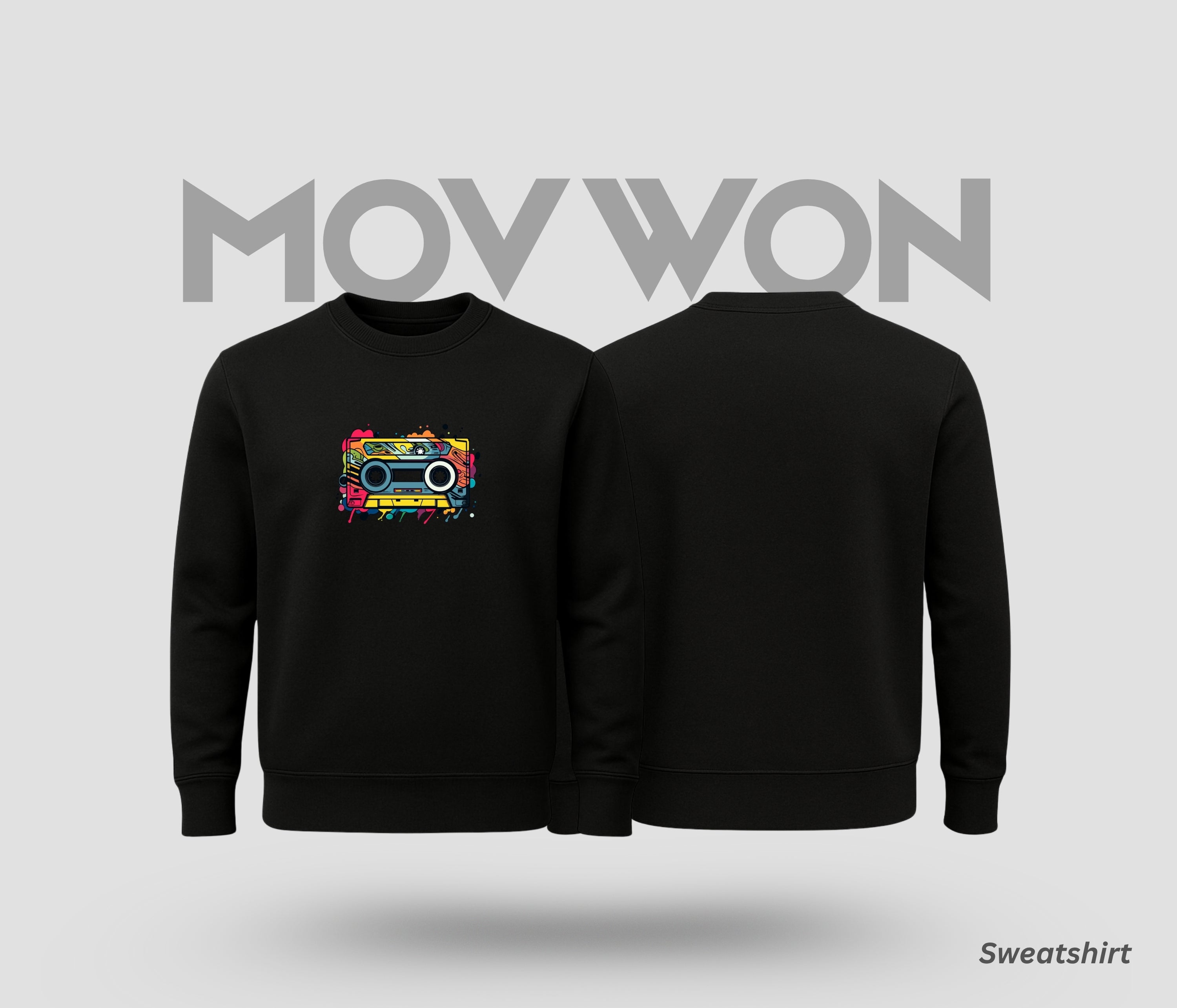 Music Cassette Solid Sweatshirt - Black Colour