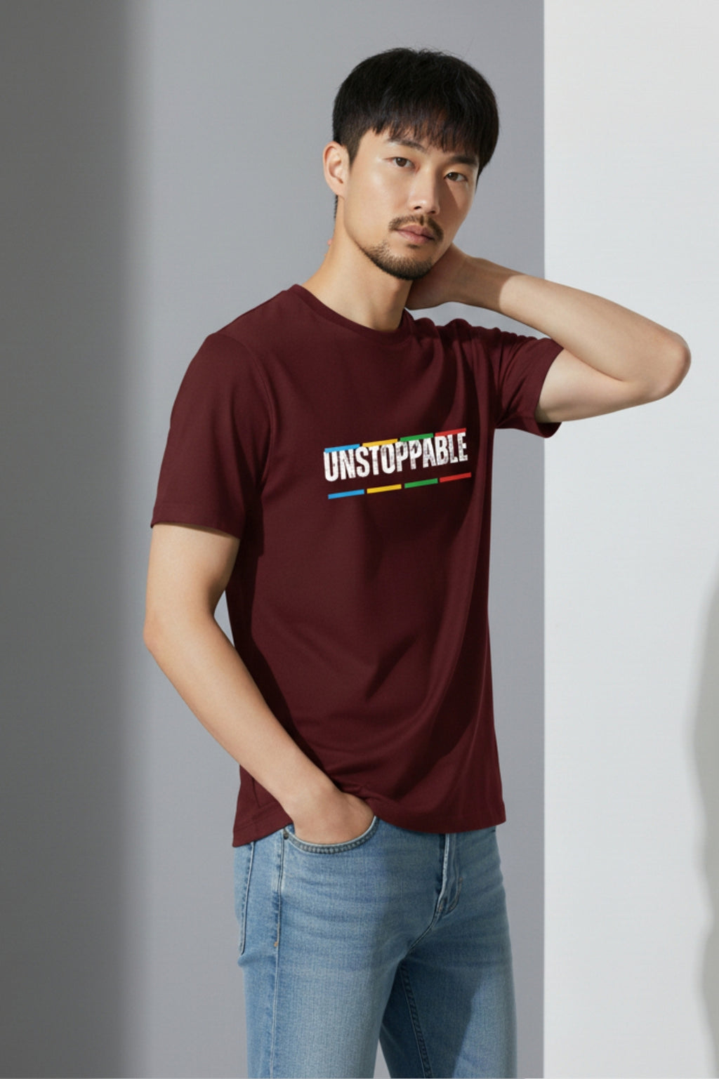 Unstopble Regular Fit - Maroon colour Plain T shirt