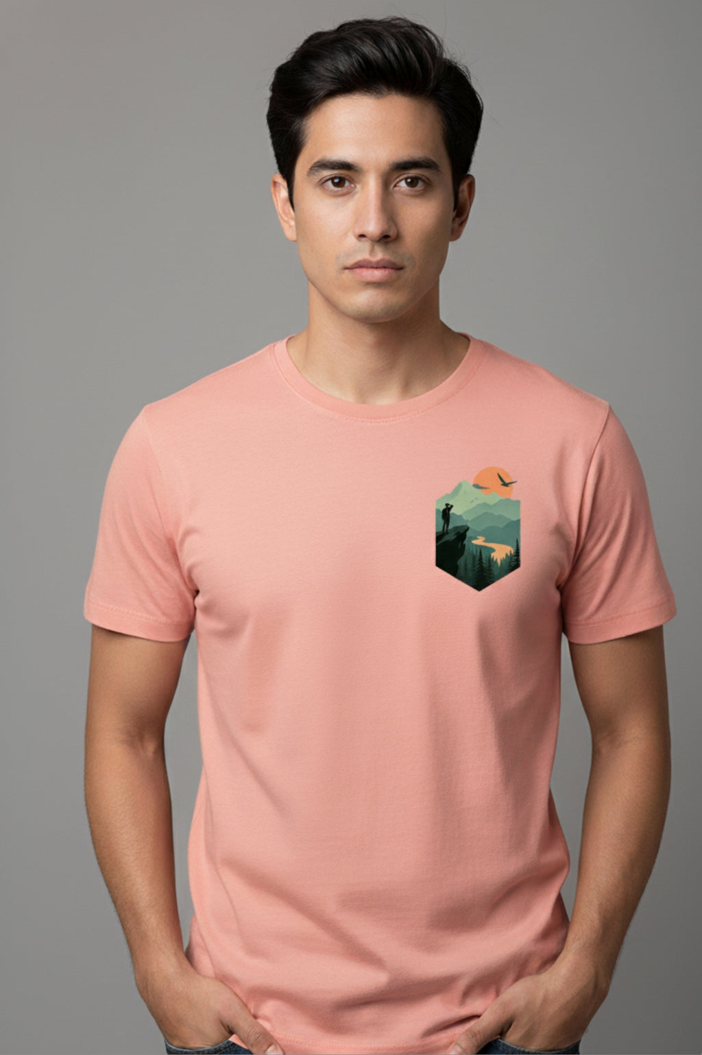 Regular Round Neck  T shirt  with Procket print