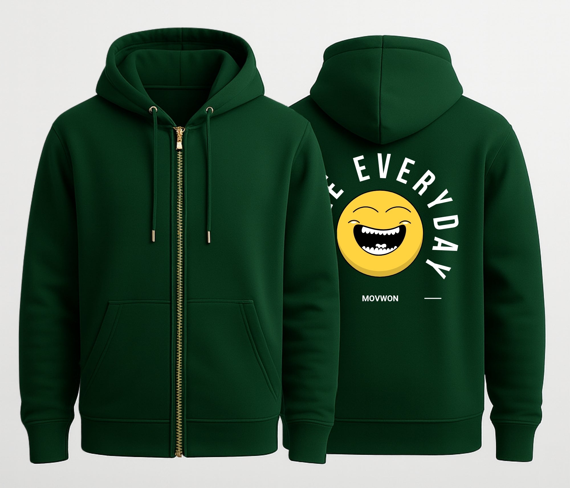 Smile Everyday Relaxed  Hoodie Bottel Green