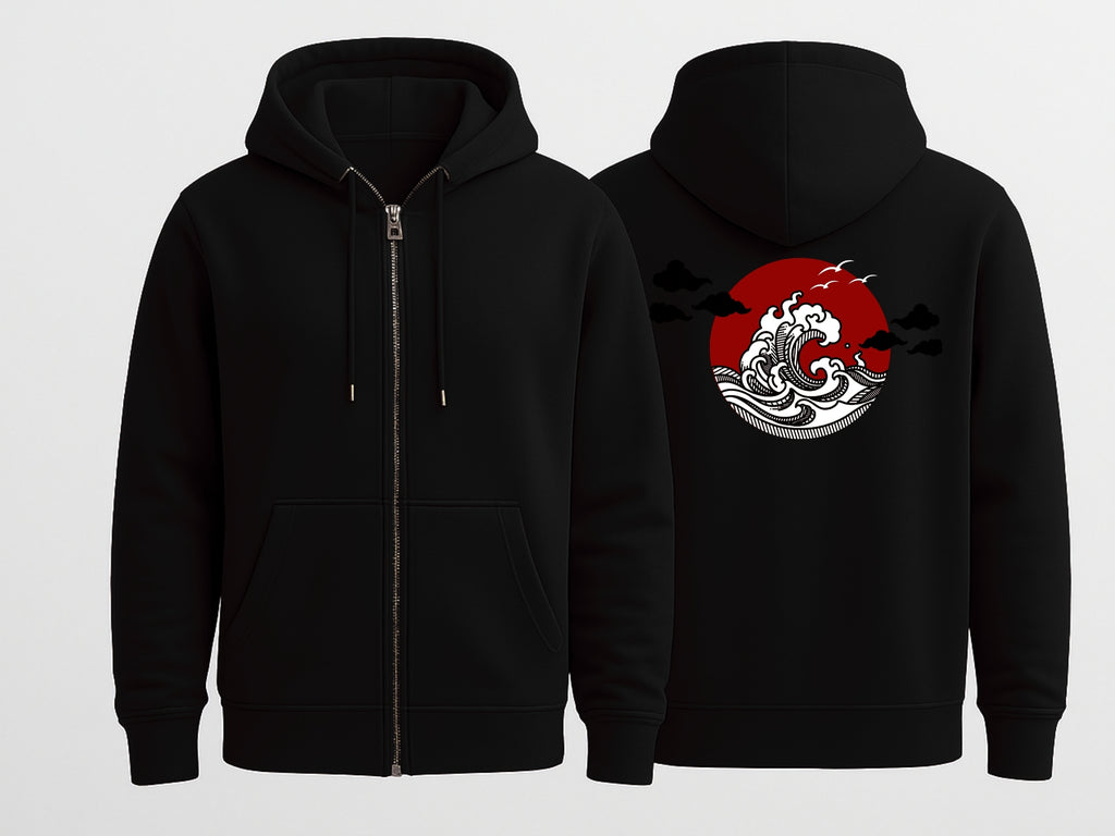 The Great Wave Relaxed  Hoodie  Black