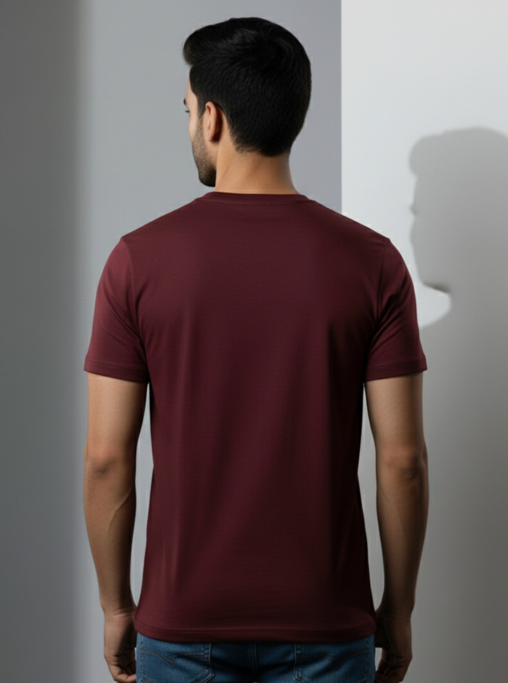 MOON Round Neck - Maroon colour Regual T shirt