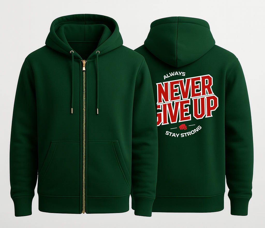 Never Give UpRelaxed  Hoodie Bottel Green