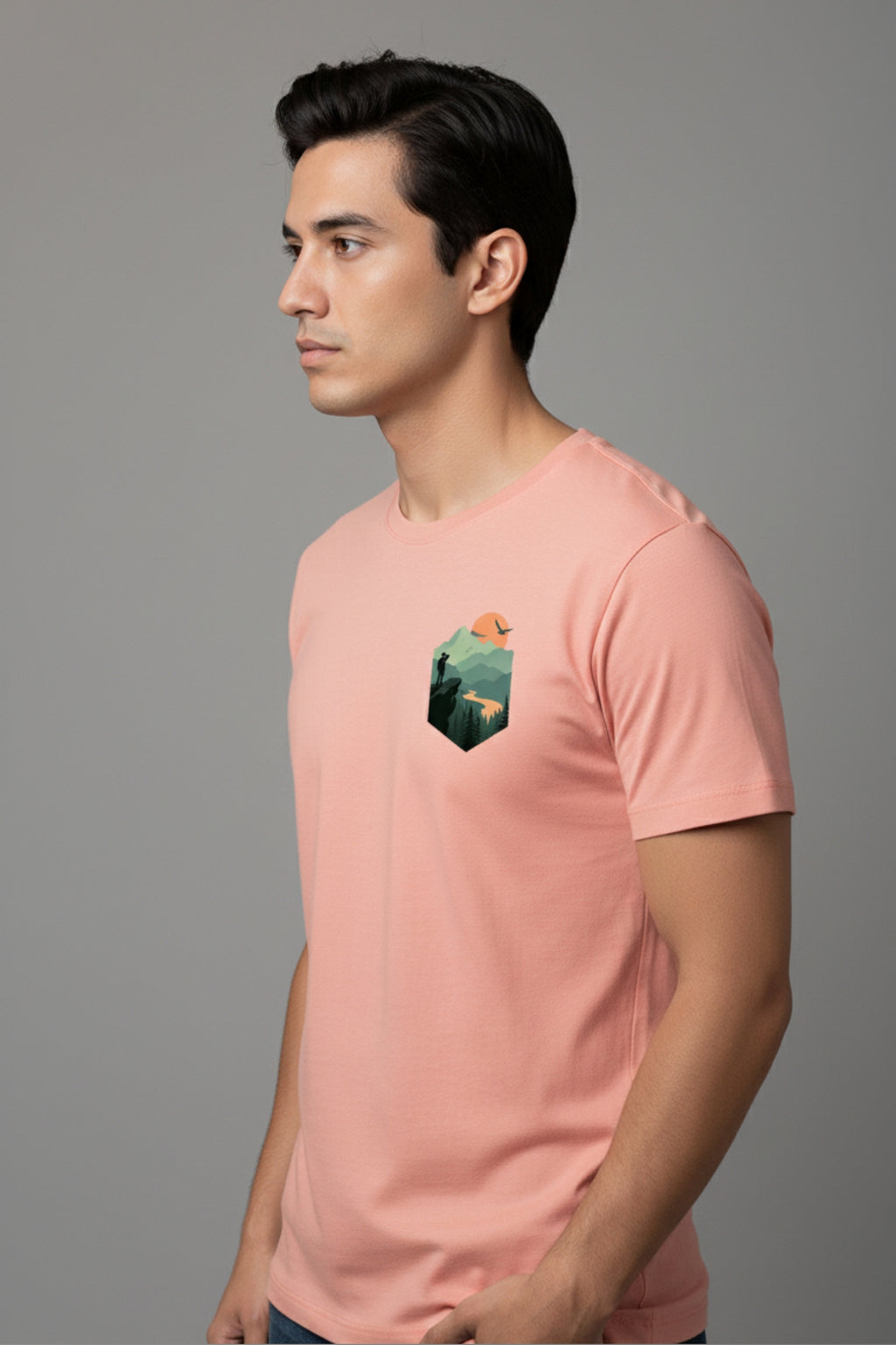 Regular Round Neck  T shirt  with Procket print