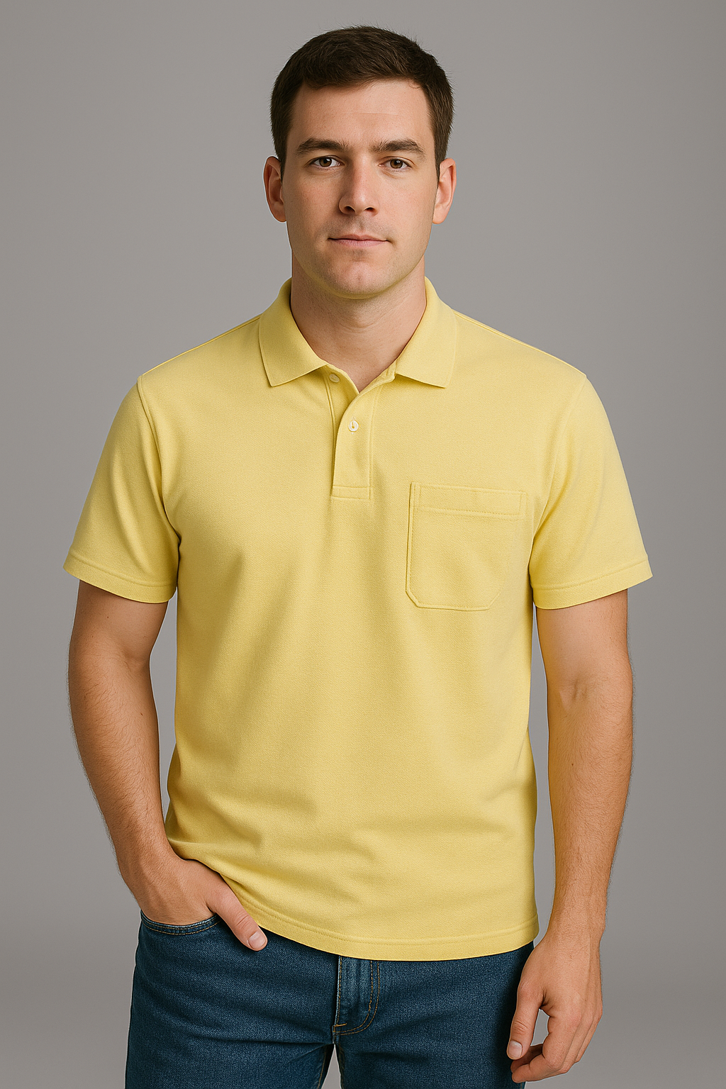Slim Fit - Yellow Collar T-Shirt with pocket