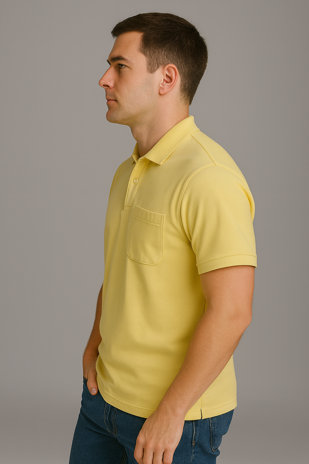 Slim Fit - Yellow Collar T-Shirt with pocket
