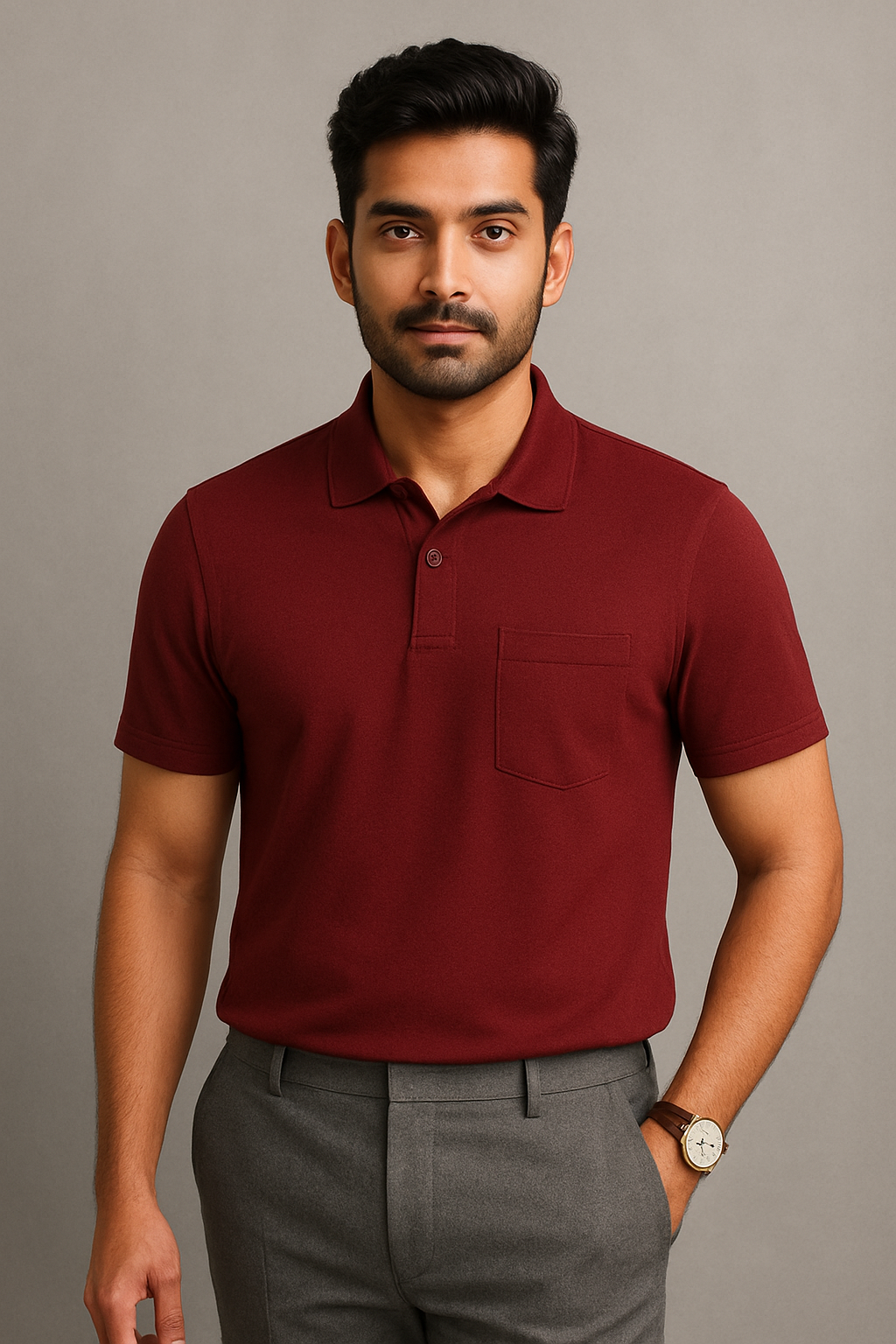 Slim Fit - Maroon Collared Polo T-Shirt with pocket