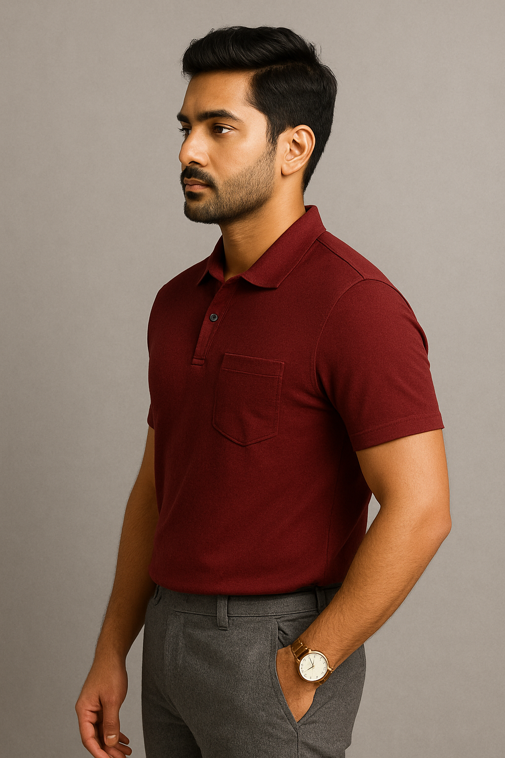 Slim Fit - Maroon Collared Polo T-Shirt with pocket