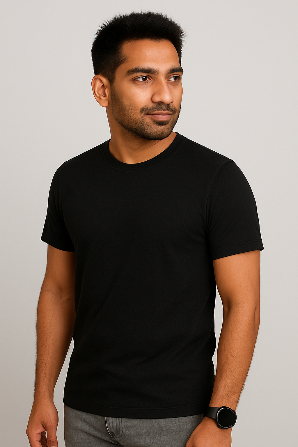 Regular Fit - Black colour Plain T shirt