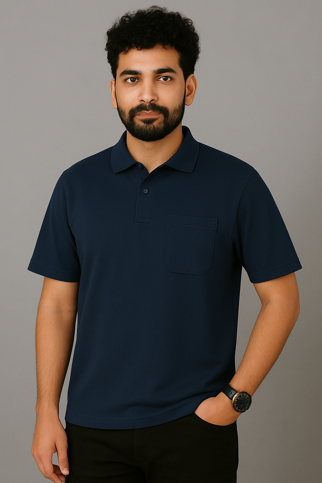 Slim Fit - Navi Blue Collared Polo T-Shirt with pocket