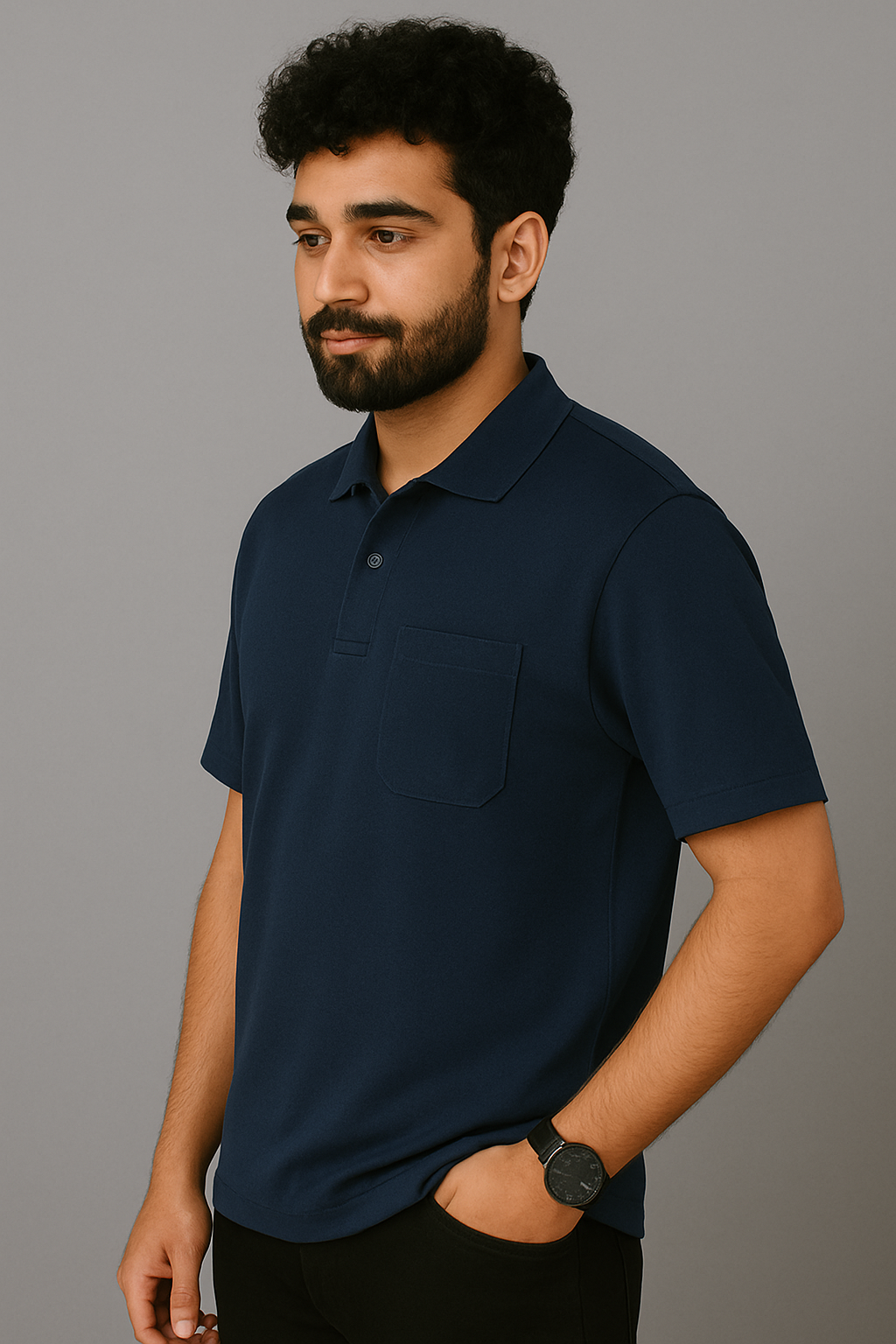 Slim Fit - Navi Blue Collared Polo T-Shirt with pocket